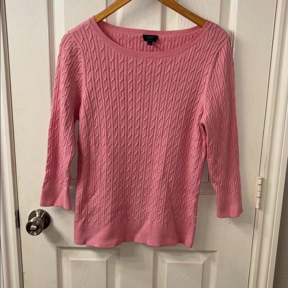 VTG Talbot Pima Cotton Fisherman Knit Pink Cable Knit Sweater Size XL‎